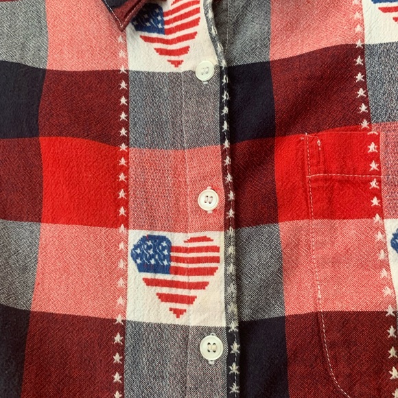 Plaid Patriotic Vintage Heart American Flag Button Down Collar Shirt checkered - Picture 6 of 11